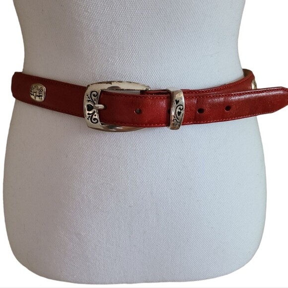 brighton leather belt red w/ silver conchos golf theme size M - Picture 1 of 8